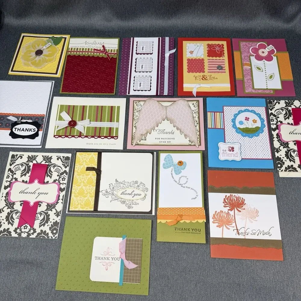 15pc Mixed Thank You Card Lot Handmade Designs READ
